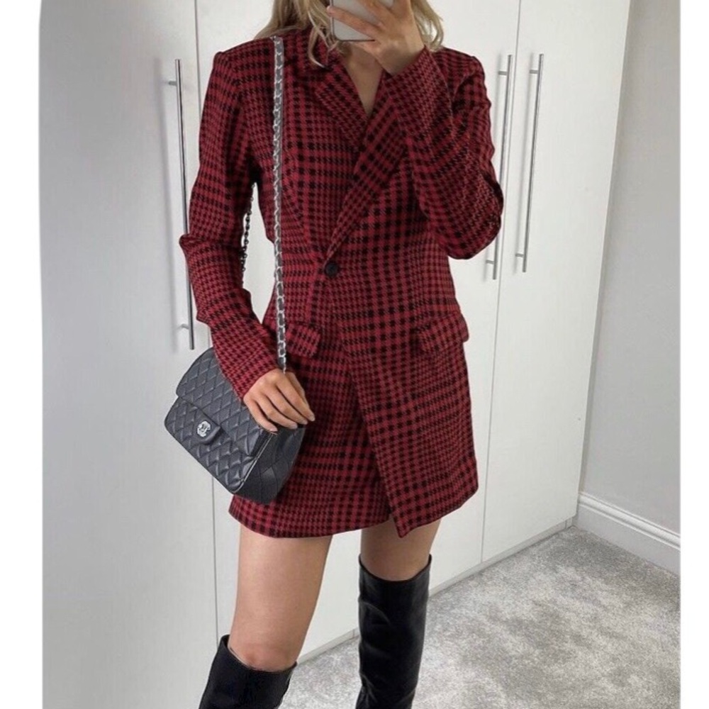 Zara Red and Black Plaid Jumpsuit